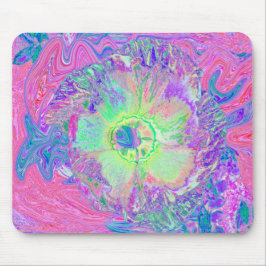 Psychedelischer Trippy Lime Green und Lila Hibisku Mousepad