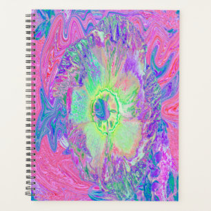 Psychedelischer Trippy Lime Green und Lila Hibisku Planer