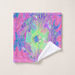 Psychedelischer Trippy Lime Green und Lila Hibisku Waschlappen