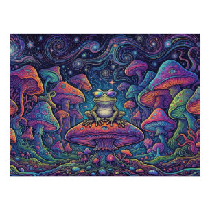 Psychedelischer Trippy Pilz Wald Frosch Panorama Poster