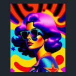 Psychedelischer US Flagge Pop Art Diva Poster<br><div class="desc">Dieses Kunstwerk aus dem Pop führt Sie mit einer kühlen und stilvollen Drehung in die raue Vergangenheit. Ein faszinierendes, psychedelisches Mädchen, das eine coole Sonnenbrille trägt, Pop vor dem Hintergrund dynamischer US Flagge. Das Retro-Ambiente, kombiniert mit dem modernen Pop-Kunstdesign, macht dieses Stück zu einem Muss für diejenigen, die eine kühne...</div>