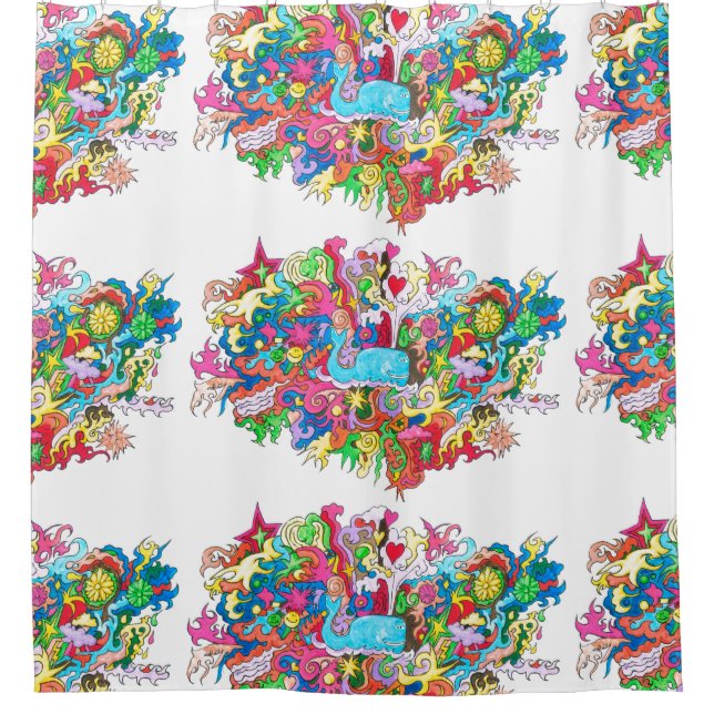 Psychedelischer Wal Duschvorhang (Vorderseite)