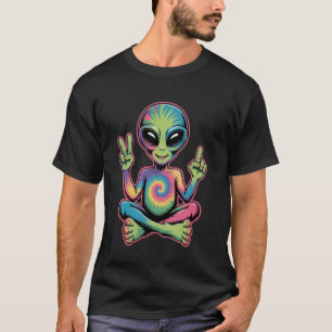 Psychedelisches Alien-Friedenszeichen-Tie-Dye-Hipp T-Shirt
