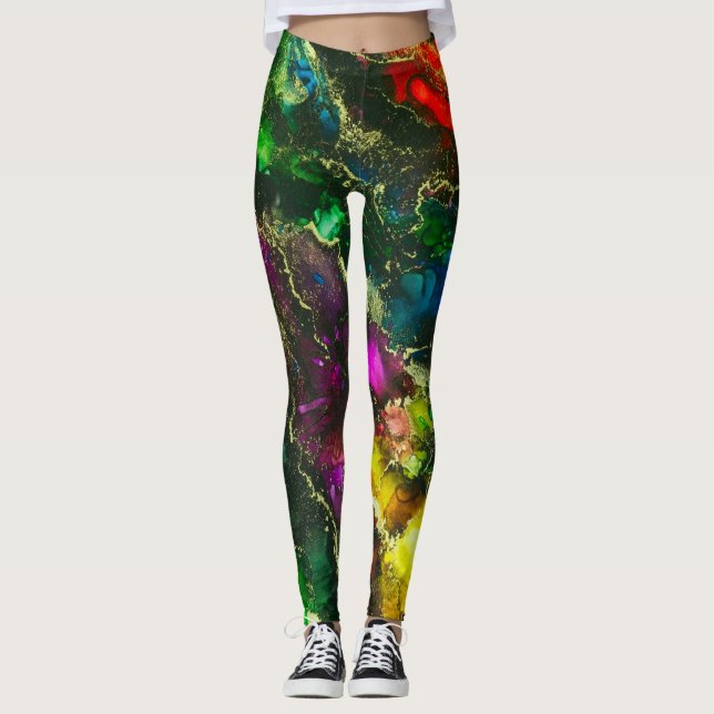 Psychedelisches Alkoholtink Abstrakte Malerei Leggings (Vorderseite)