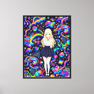 Psychedelisches Anime-Mädchen Neon-Regenbogen-Must Leinwanddruck