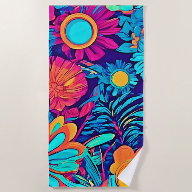 Psychedelisches Blumenband Strandtuch (Vorderseite)