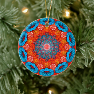 Psychedelisches Blumenmandala-Keramik-Ornament Keramik Ornament