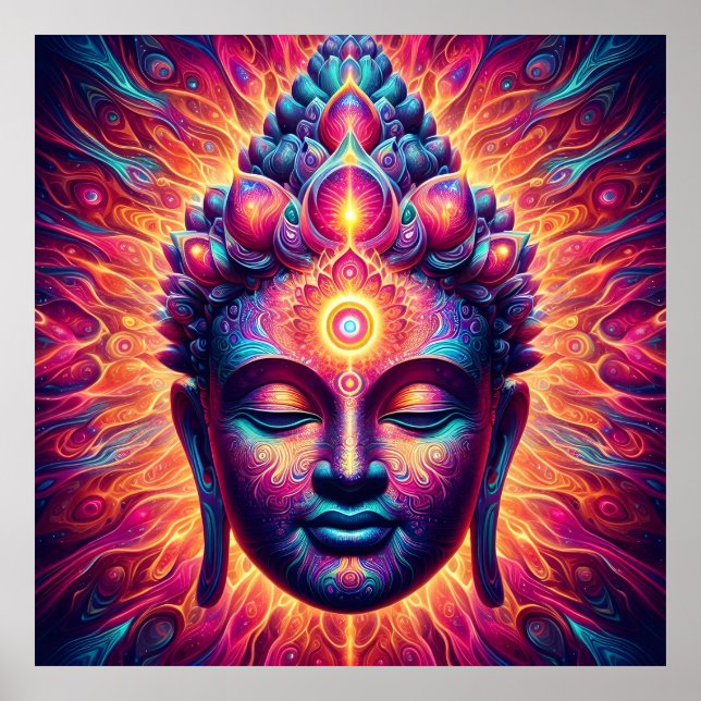 Psychedelisches Buddha-Kunstposter - Vibrantes Dri Poster (Vorne)