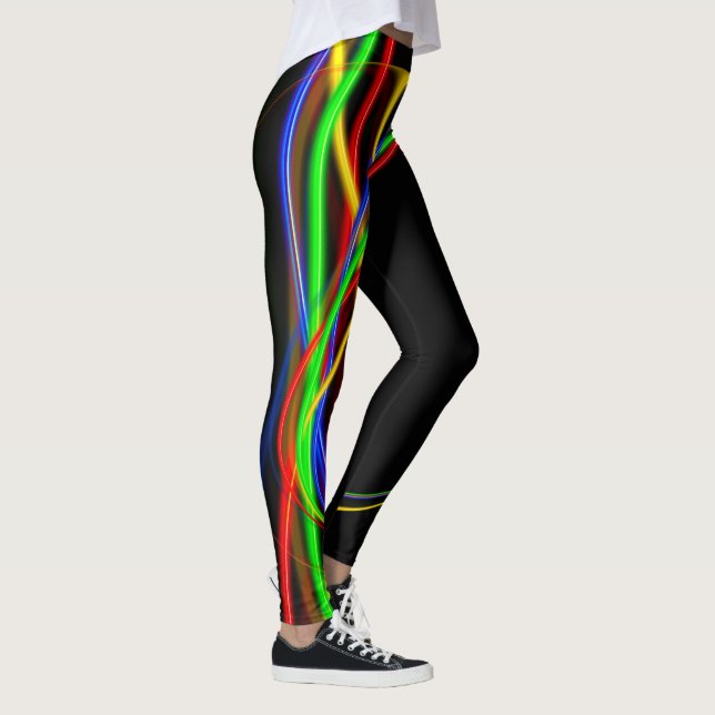 Psychedelisches cooles Fraktal-Neonglühen abstrakt Leggings (Rechts)