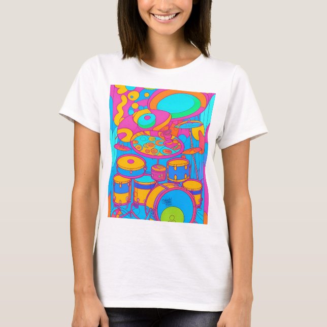 Psychedelisches 'Drumkit' Design. T-Shirt (Vorderseite)