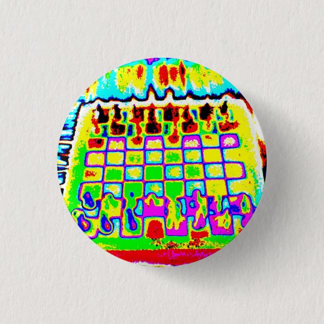 psychedelisches Farbschachbrett-Button Button (Vorderseite)