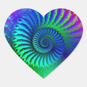 Psychedelisches Fraktal Blau Türkis Herz-Aufkleber