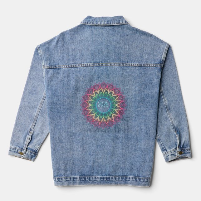 Psychedelisches Fraktal-Mandala 2026 Design mit Ne Jeansjacke (Rückseite)