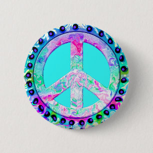 Psychedelisches Friedenszeichen Abstract Button