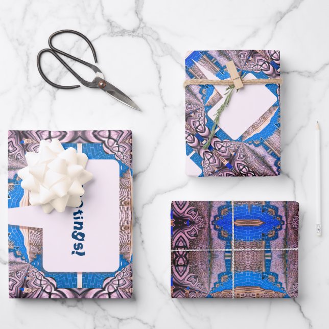 Psychedelisches Fun Fraktal Muster & Text Geschenkpapier Set (Vorderseite)