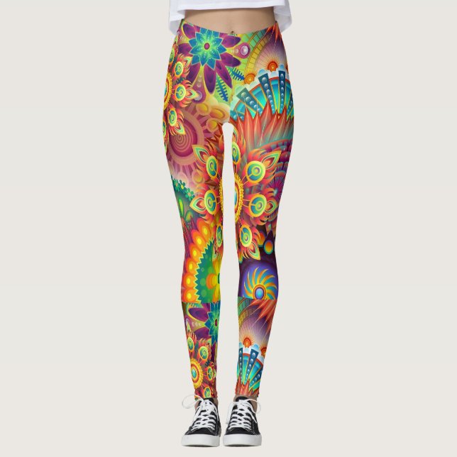 Psychedelisches geometrisches Mandala-Muster  Leggings (Vorderseite)