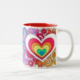 Psychedelisches Groovy Friedenszeichen u. Zweifarbige Tasse