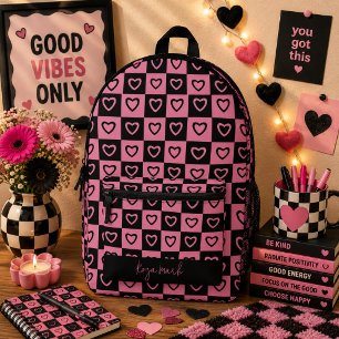 Psychedelisches Groovy Herz Karomuster, Y2K 90er Bedruckter Rucksack