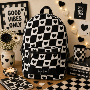 Psychedelisches Groovy Herz Karomuster, Y2K 90er Bedruckter Rucksack