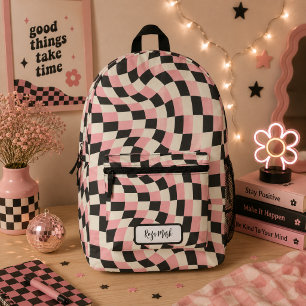 Psychedelisches Groovy Karomuster, Y2K 90er Bedruckter Rucksack