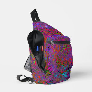 Psychedelisches Groovy Magenta Retro Flüssigkeitsw Crossbody Bag