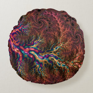 Psychedelisches Groovy Trippy Funky Colorful Frakt Rundes Kissen
