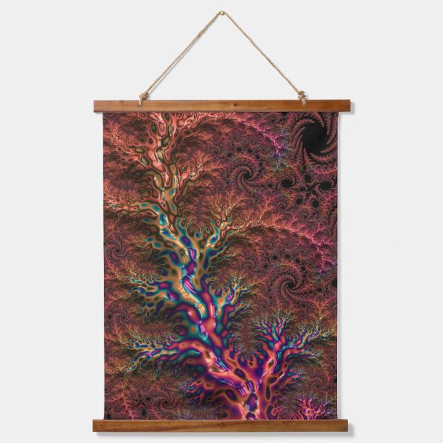 Psychedelisches Groovy Trippy Funky Colorful Frakt Wandteppich Mit Holzrahmen (Vorderseite)