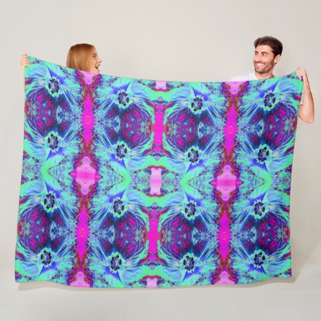 Psychedelisches Grün- und Blauer Hibiskus-Muster Fleecedecke (Beispiel)