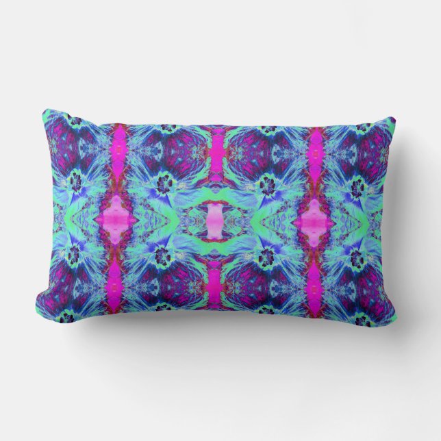 Psychedelisches Grün- und Blauer Hibiskus-Muster Lendenkissen (Vorderseite)