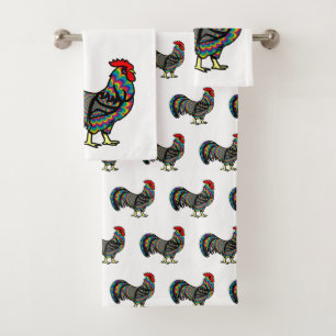 Psychedelisches Hahn-Huhn Badhandtuch Set