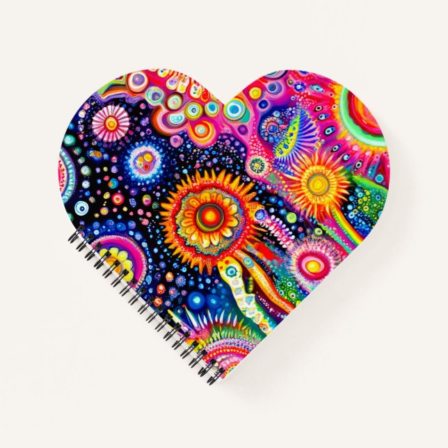 Psychedelisches Herz verschleiert Notizbuch (Vorderseite)