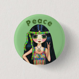 Psychedelisches Hippie Chick Peace Sign Headband 1 Button