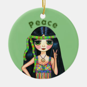 Psychedelisches Hippie Chick Peace Sign Headband 1 Keramik Ornament