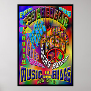 Psychedelisches Hippiefest-Musikposter Poster