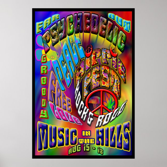 Psychedelisches Hippiefest-Musikposter Poster (Vorne)