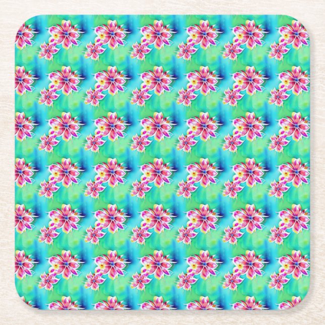 Psychedelisches Jugendstil-Floral Wasserfarben-Mus Rechteckiger Pappuntersetzer (Vorderseite)