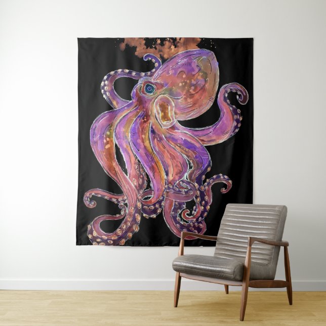 Psychedelisches lila tiefes Meer Kraken Wandteppich (Beispiel)