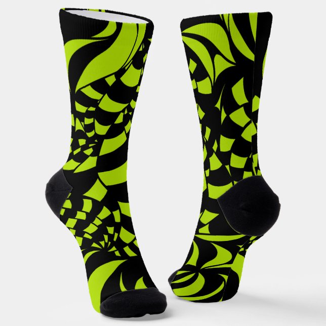 Psychedelisches Limettengrün und schwarzes Muster Socken (Gewinkelt)