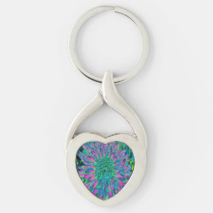 Psychedelisches Magenta, Aqua und Limettgrün Dahli Schlüsselanhänger