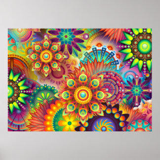 PSYCHEDELISCHES MANDALA BLUMEN ABSTRAKT | BOHO KUN POSTER