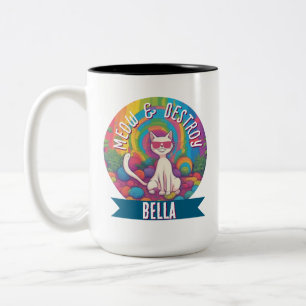 Psychedelisches Miauen & Zerstöre Personalisierte Zweifarbige Tasse