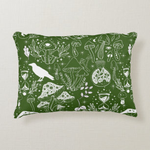 Psychedelisches Mushroom-Muster 2D.BW.b D Green BG Dekokissen