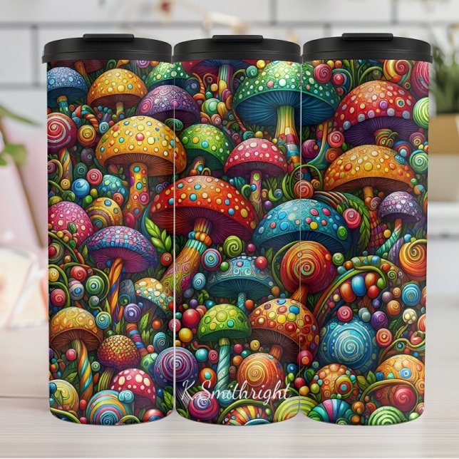 Psychedelisches Mushroom Wonderland Muster Thermosbecher (Von Creator hochgeladen)
