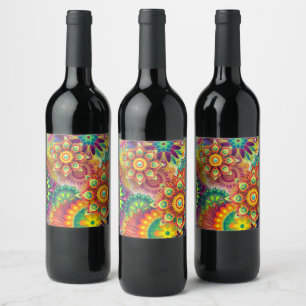 Psychedelisches Muster Weinetikett