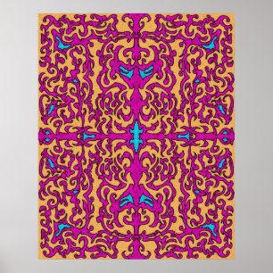 Psychedelisches Neon Pink Barock Geblüht Muster Poster