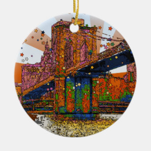 Psychedelisches NYC: Brooklyn Bridge #1 Keramik Ornament