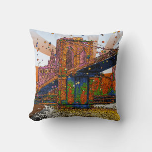 Psychedelisches NYC: Brooklyn Bridge #1 Kissen