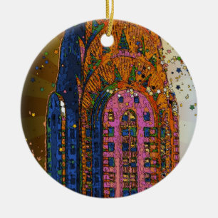 Psychedelisches NYC: Chrysler Building Oben Nahauf Keramikornament