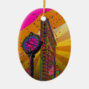 Psychedelisches NYC: Flatiron Building & Uhr #2B Keramik Ornament
