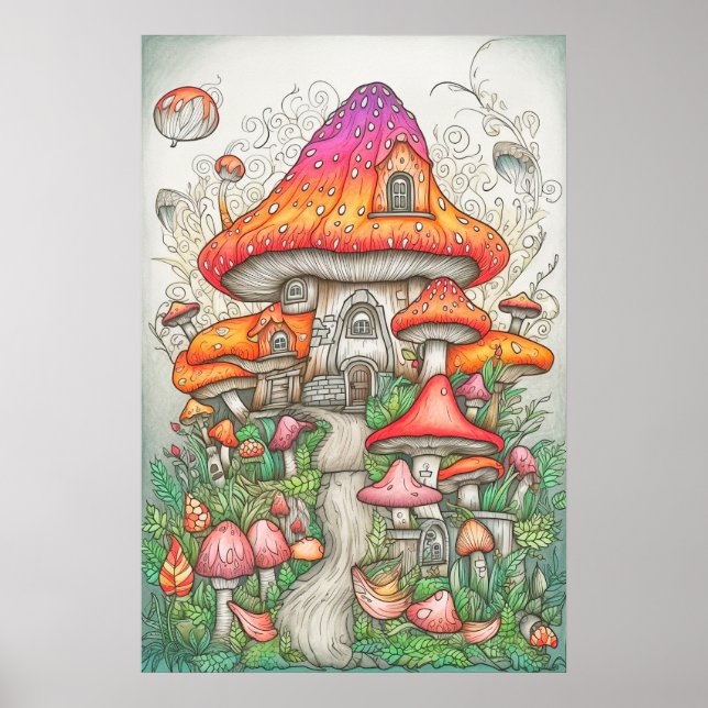 Psychedelisches Pilzetal im Wald Poster (Vorne)